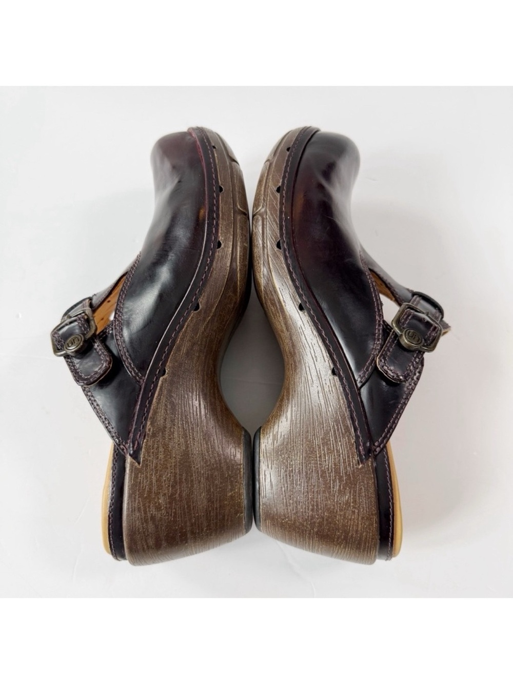 VTG Clarks Woman Burgundy Leather Slip-On Chunky Babydoll Clogs US8.5 Boho Folk - Picture 4 of 8